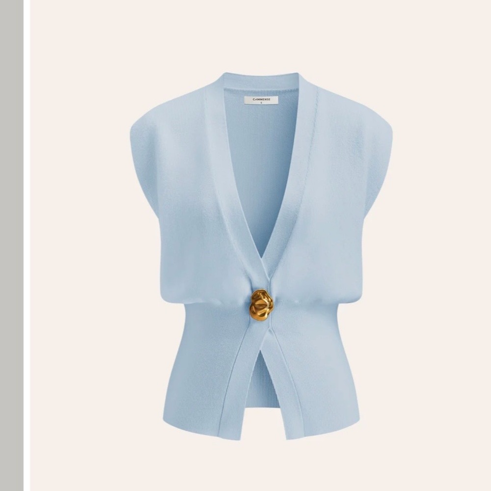NWT COMMENSE Light Blue Women's Sweater with Gold Button-MEDIUM